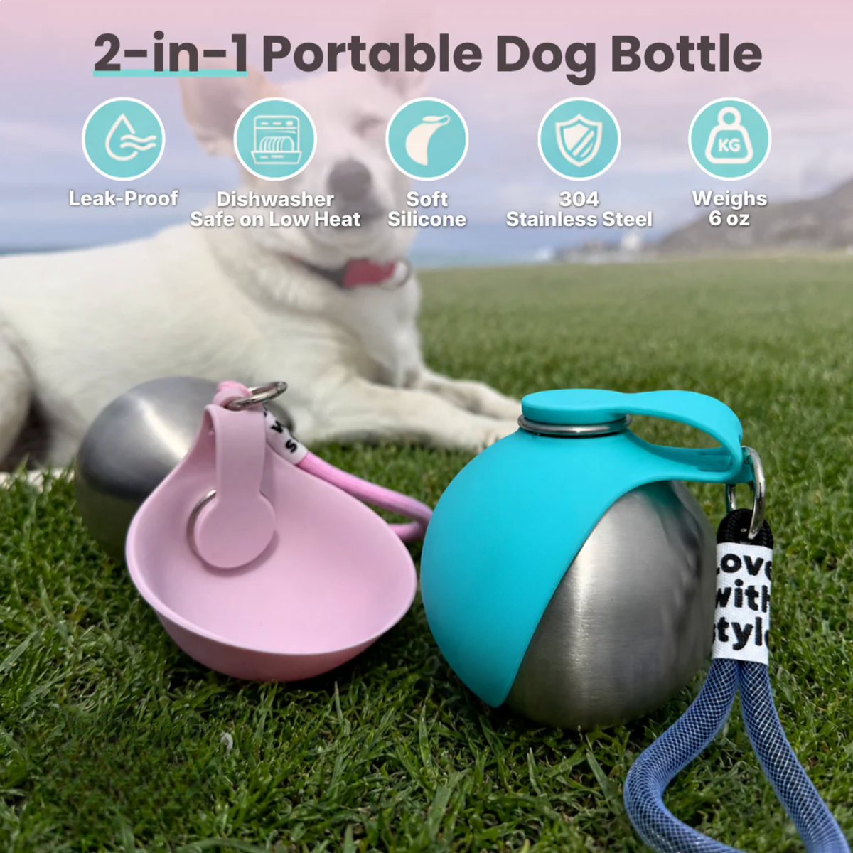 Dog Water Bottle with Bowl (1-Pack)